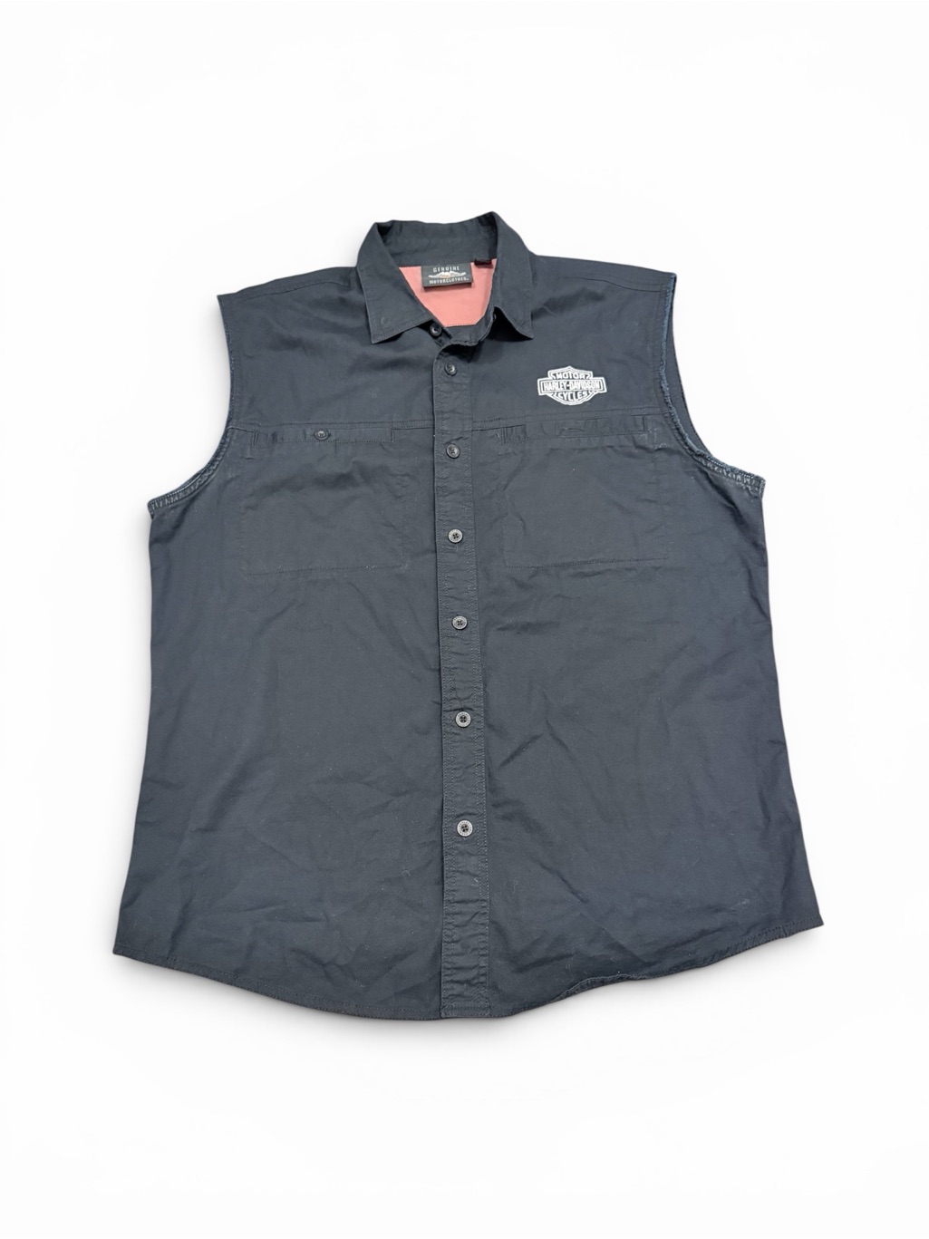 Harley-Davidson Men's Black Sleeveless Button-Down Shirt W/ Embroidered Patch